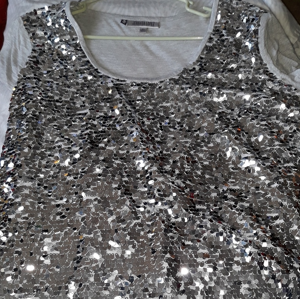 J LO silver grey  sequin shirt